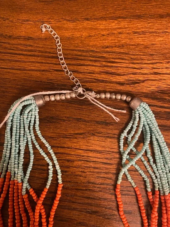 Handmade Multistrand Beaded Necklace in Turquoise, Orange & Tan by - Picture 2 of 3